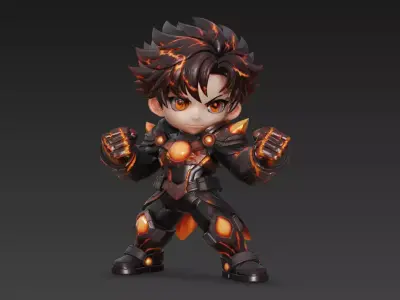 Chibi Molten-Core Armored Hero Sci-Fi 3D Character Model 3D model
