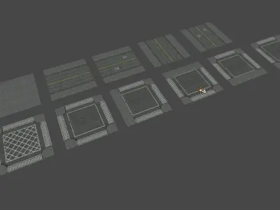 Big city streetsegments Low-poly 3D model