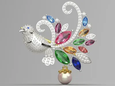 White Gold Diamond and Rainbow Stone Brooch sj0013 3D print model