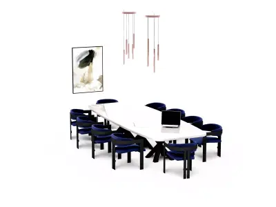 Navy blue and white marble dining table set Modern Classic Low-poly 3D model