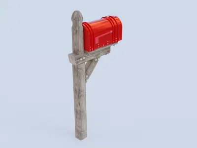 Mailbox on wooden post Low-poly 3D model