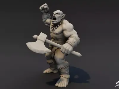 Ogre Warrior Victory Pose Statue Low-poly 3D model