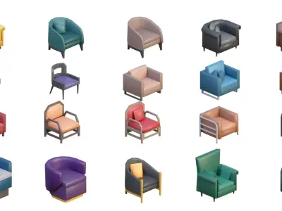 Low Poly Furniture - 1000 models collection interior Vol1-Vol2 Low-poly 3D model