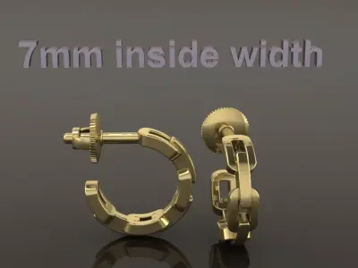 Earring Hoop Hermes Style Link Open Back 7mm Inside Huggie Size 3D print model