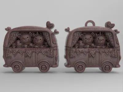 teddys with van keychain 3D print model