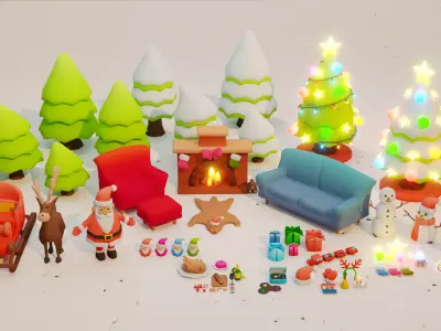 Stylized Christmas Pack Low-poly 3D model