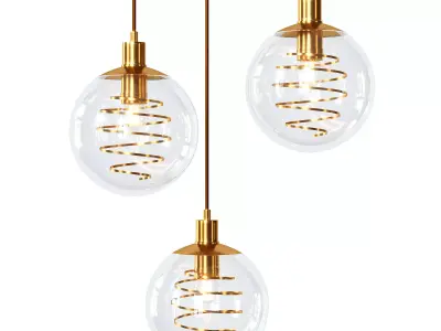 SCREW three sphere pendant light in brass with glass globes 3D model