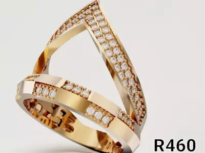 TRIAXA  Luxury Layered Stone Accent Women Gold Ring 3D print model