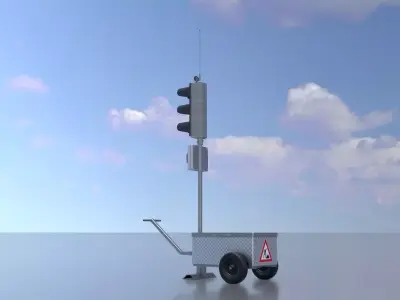 Mobile construction site traffic light Yellow Low-poly 3D model