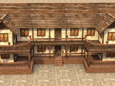 old village house low poly medieval Low-poly 3D model