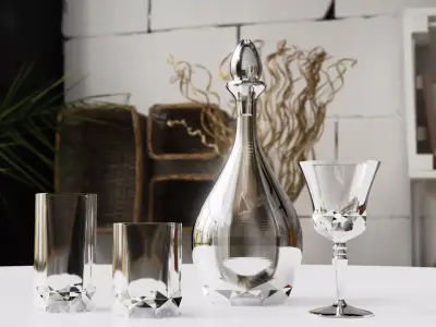 Glass Set of glasses and decanter on table 3D model
