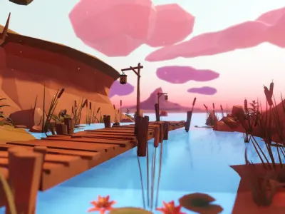 Mountain forest context Lowpoly 3D model