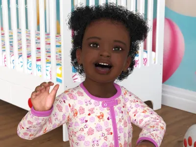  Little African Girl Light Skin in Full Bodysuit Rigged for Cinema 4D 