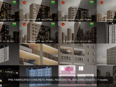 PRE-FABRICATED CONCRETE PANEL RESIDENTIAL BUILDING ASSETS 3D Model Pack
