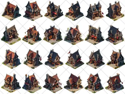 150 Transparent Medieval Shops Game Assets Texture
