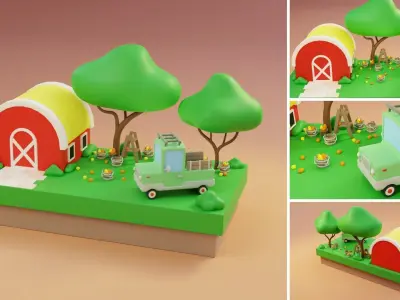 Cartoon Farm Islands Exteriors 2 Low-poly 3D model