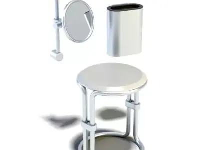 Chrome Bathroom Set Chair Mirror 3D model