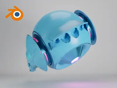 Blue Sci-fi drone with glowing pink elements 3D model