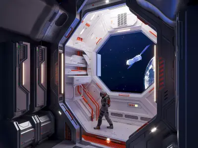 Modular sci-fi spaceship interior 3D model 3D model