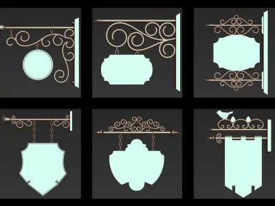 50 Iron Hanging Sign Board Base and High Mesh Vol 1  Low-poly 3D model