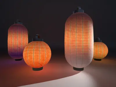 Dynamic Japanese Lampions Low-poly 3D model