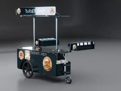 Mobile Food Cart Burger Shop Low-poly 3D model