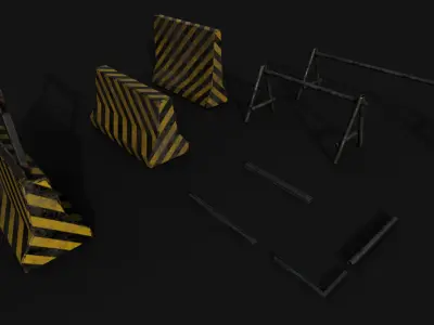 Metal and Concrete Barriers Free low-poly 3D model