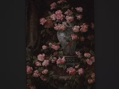 Medieval Pink Flower Tapestry Low-poly 3D model