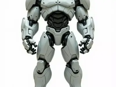 Massive White Mech Armor Suit Black Core 3D Sci-Fi Robot Low-poly 3D model