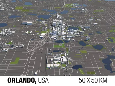 Orlando 50x50km City Map Model 3D model