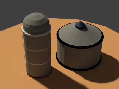 Low Poly Farm Silos Low-poly 3D model