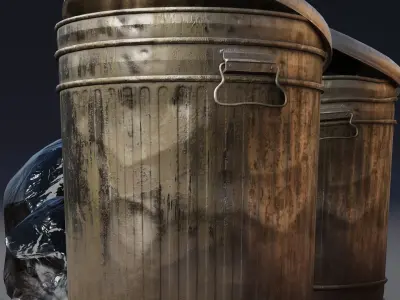 Metal Trash Can and Bags - Game Ready Low-poly 3D model