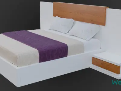 Wooden Bed Low-poly 3D model