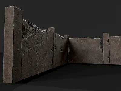 Broken Concrete Walls PBR Low-poly 3D model