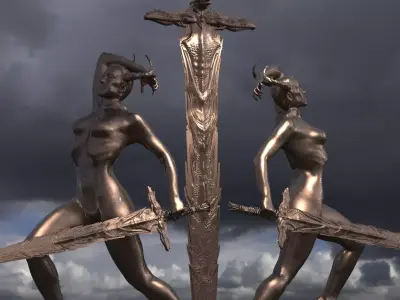 Lady of the lake baroque statues gold  3D model