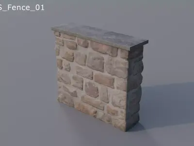 European Stone Fence Low-poly 3D model