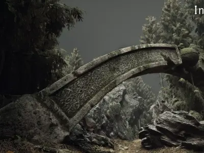 Mossy Stone Arch with Ornaments Low-poly 3D model