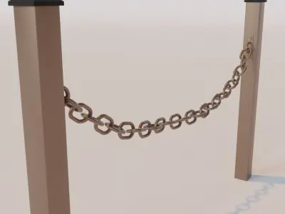 sidewalk post with chain for diorama Low-poly 3D model