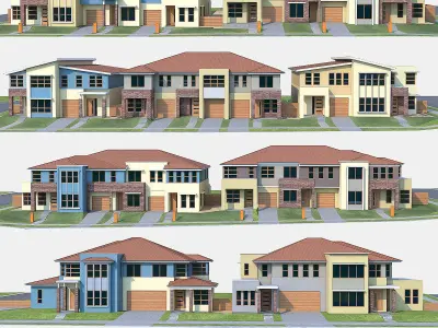 Neighborhood Houses Collection - 4 Pack Low-poly 3D model