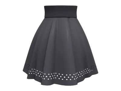 Tiny Holes Bottom Black High Waist Mini Ruffled Skirt Low-poly 3D model