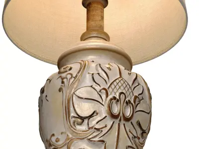 Rustic Country Nightstand Desk Rural Lamp Carved Wooden Base 3D model