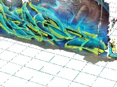 blue graffiti writing on wall raw scan 3D model
