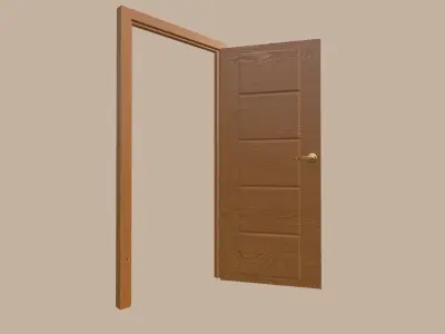 Wooden Interior Door with Golden Handle 3D model