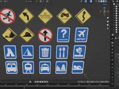 Road sign or Traffic sign 3D icon flat design collection no 4 Low-poly 3D model
