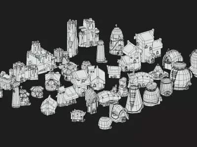 Stylized Buildings Pack Low-poly 3D model