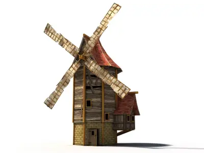 Cartoon Low Poly Windmill Low-poly 3D model