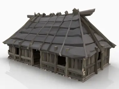 STYLIZED FANTASY MEDIEVAL VIKING WOODEN COTTAGE HOUSE Free low-poly 3D model