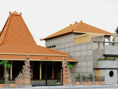 Joglo Minimalist Japanese House Open Space Green Living Low-poly 3D model