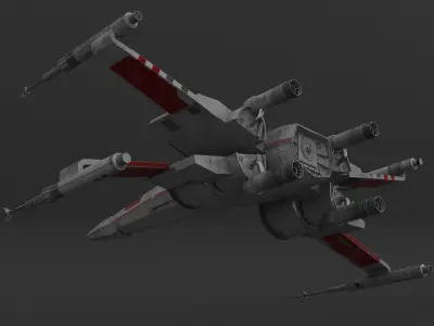 Star Wars Red T70 X Wing Starfighter and R5 Unit rigged 3D model