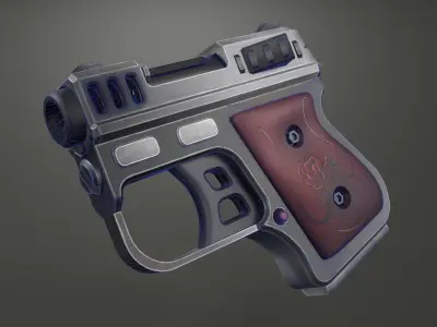 Stylized pistol with a rose Low-poly 3D model